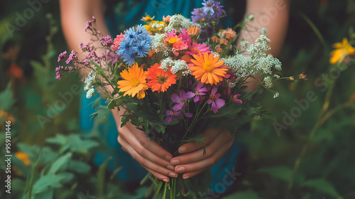 Wallpaper Mural A close-up of a hand holding a beautiful bouquet of wildflowers. Torontodigital.ca