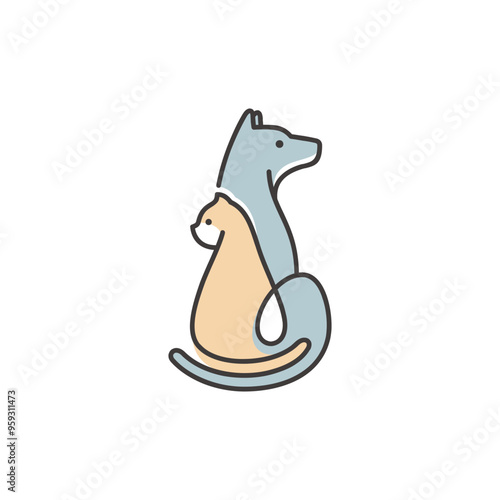 cat and dog in doodle style - very attractive pet logo design - editable vector.