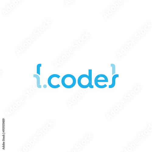 codes word mark with open and close curly brackets - editable design vector
