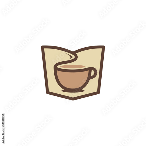 coffee combined with book - simple library cafe logo design template - editable vector