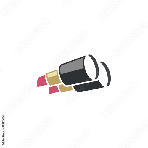 beauty cosmetics explorer - a logo template that combined 2 lipsticks as a binocular. smart editable logo in vector.