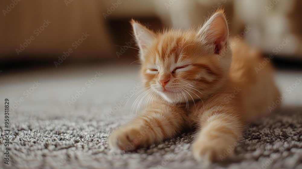 Orange tabby kitten stretching out with a playful expression. Orange tabby kitten stretching out with a playful expression.