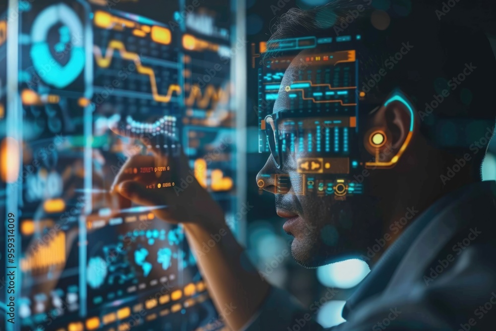 A holographic financial advisor with a digital interface showing financial data and trends, emphasizing the role of AI in personal finance management A holographic financial advisor with a digital interface showing financial data and trends, emphasizing the role of AI in personal finance management