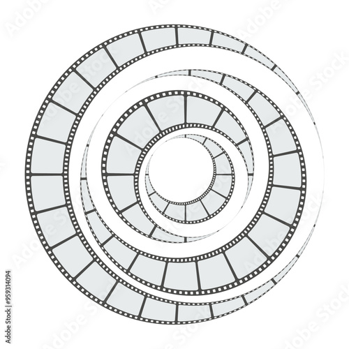 Spiral filmstrip design. Abstract movie reel illustration. Vector graphic.