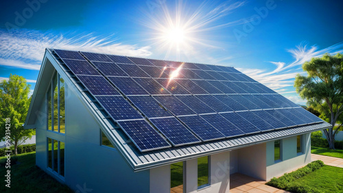 Wallpaper Mural Solar roof on a single-family home reflects the sun Torontodigital.ca