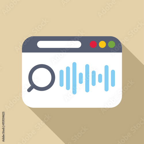 Web browser window is displaying voice search engine results page with a magnifying glass icon and sound wave symbol