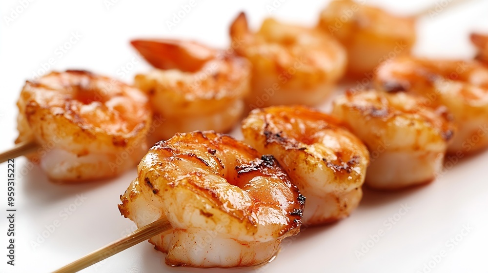 roasted peeled prawn with skewer isolated on white background grilled shrimp : Generative AI roasted peeled prawn with skewer isolated on white background grilled shrimp : Generative AI