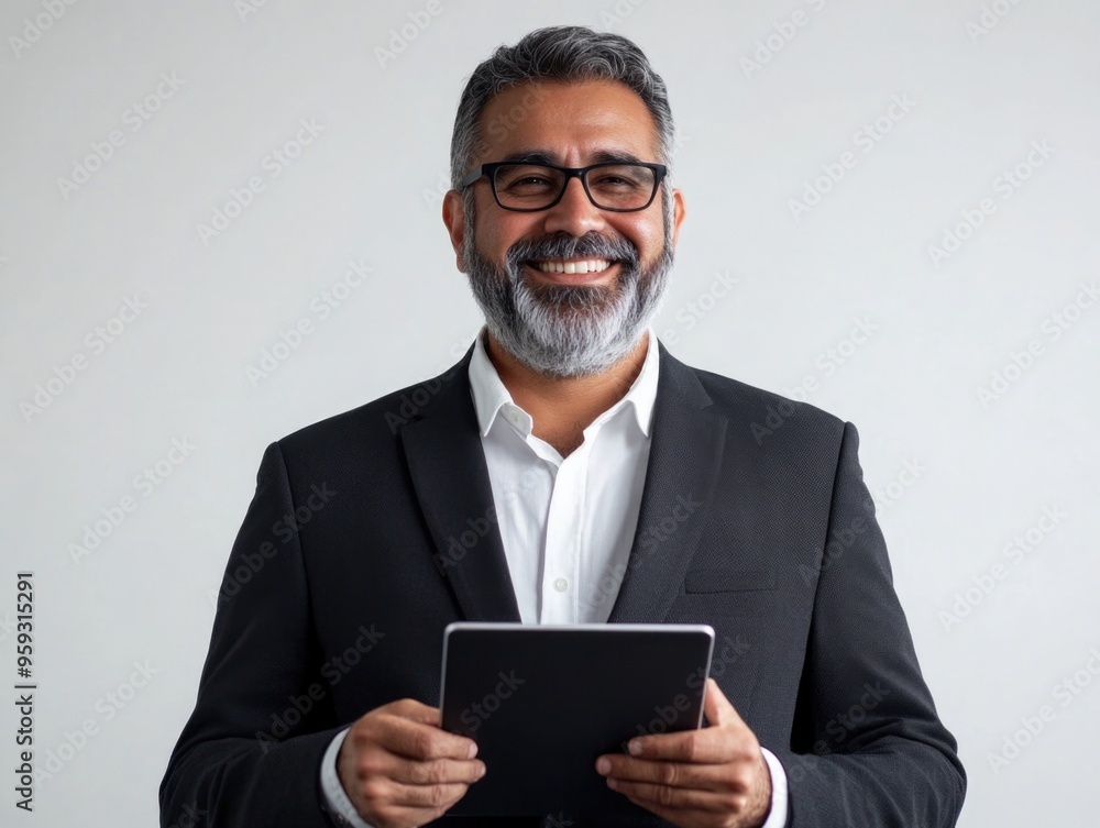 Successful Businessman Standing with Tablet in Hand Successful Businessman Standing with Tablet in Hand