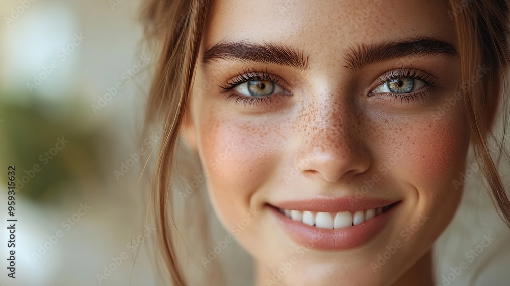 Close up cropped shot of beautiful young woman smiling staring at camera Portrait of gorgeous millennial generation female with attractive appearance and perfect skin Cosmetology natur : Generative AI Close up cropped shot of beautiful young woman smiling staring at camera Portrait of gorgeous millennial generation female with attractive appearance and perfect skin Cosmetology natur : Generative AI
