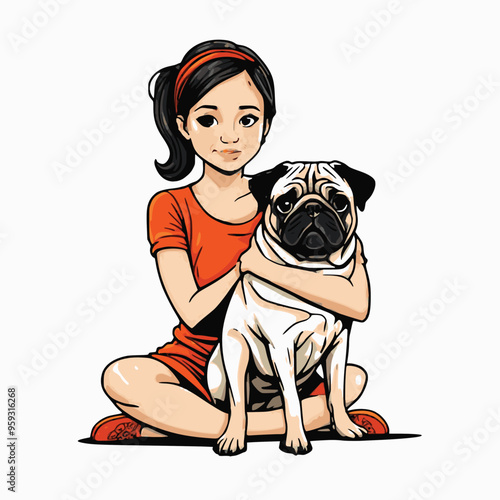 Little girl hugging dog