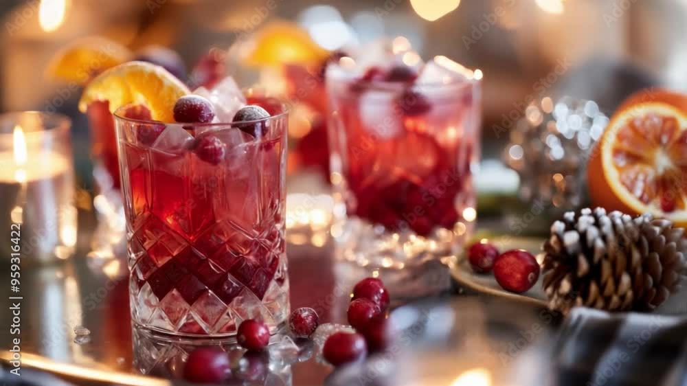 A delicious cranberry cocktail, bright red and bubbly, presented in an elegant glass with a sprig of mint for garnish A delicious cranberry cocktail, bright red and bubbly, presented in an elegant glass with a sprig of mint for garnish