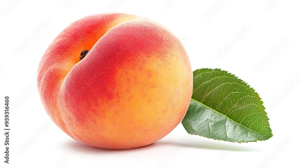 Peach exotic friut with leaf isolated on white background Clipping Path Full depth of field : Generative AI Peach exotic friut with leaf isolated on white background Clipping Path Full depth of field : Generative AI