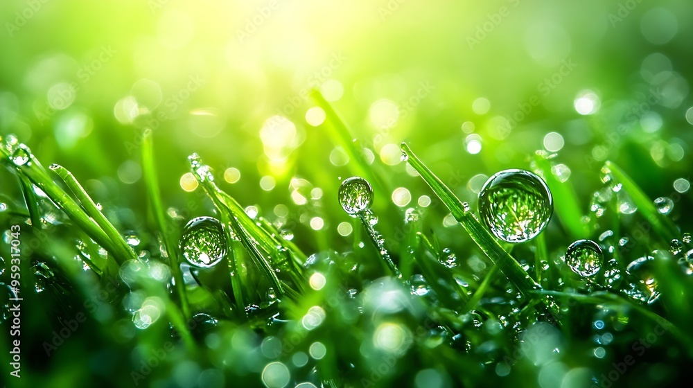 Macrophotography of dew drops on the grassNatural cosmetics from nature : Generative AI Macrophotography of dew drops on the grassNatural cosmetics from nature : Generative AI