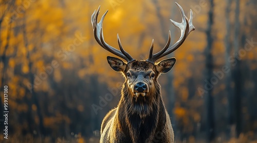 Manitoban Elk bull staring at the air : Generative AI photo