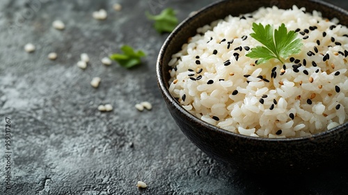 Japanese traditional food wild vegetable rice rice on white background : Generative AI photo