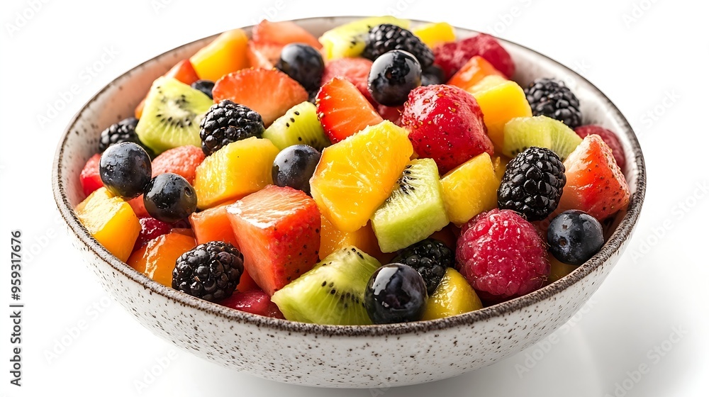 Tasty fruit salad in bowl isolated on white : Generative AI Tasty fruit salad in bowl isolated on white : Generative AI
