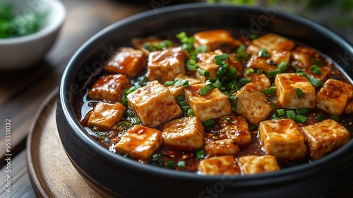 MaPo Tofustirfried tofu in hot sauceSichuan cuisineChinese foodfood photography : Generative AI