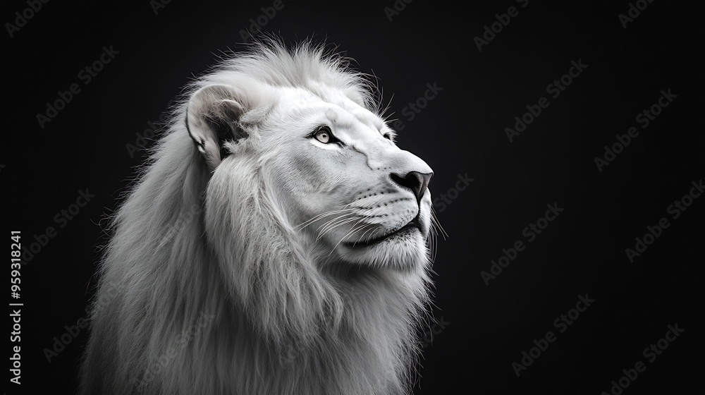 Fototapeta premium A beautiful portrait of a white lion This lion was once forced to perform in a Las Vegas act but it now lives peacefully in a large cat sanctuary I edited this photo in color and black : Generative AI