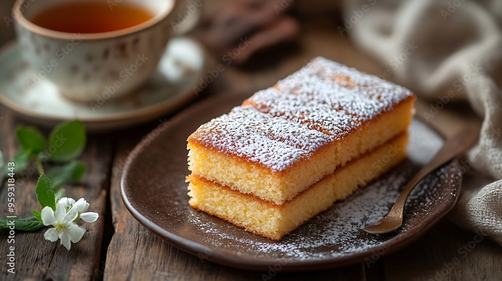 French Financier Cake with Tea : Generative AI French Financier Cake with Tea : Generative AI