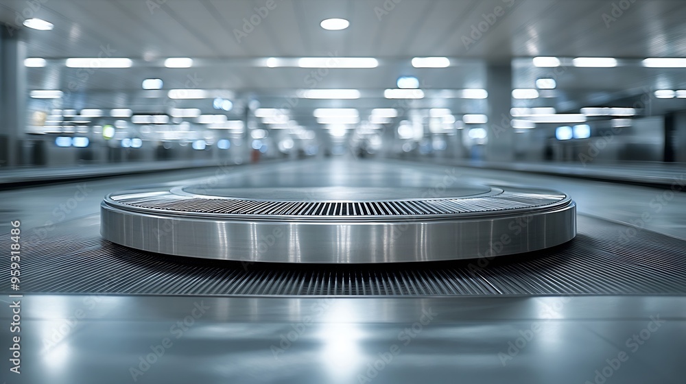 Empty baggage carousel in airport hall : Generative AI Empty baggage carousel in airport hall : Generative AI