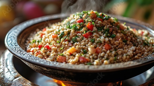 traditional saudi arabia food groats its called in arabic jareesh marquqsaleegtraditional plate in central region najd : Generative AI photo