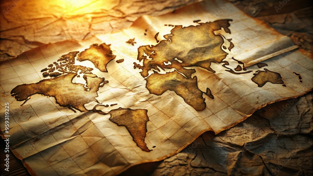antique white paper map creased folds worn edges vintage explorer nostalgic adventurous warm golden light moody cinematic deep shadows antique white paper map creased folds worn edges vintage explorer nostalgic adventurous warm golden light moody cinematic deep shadows