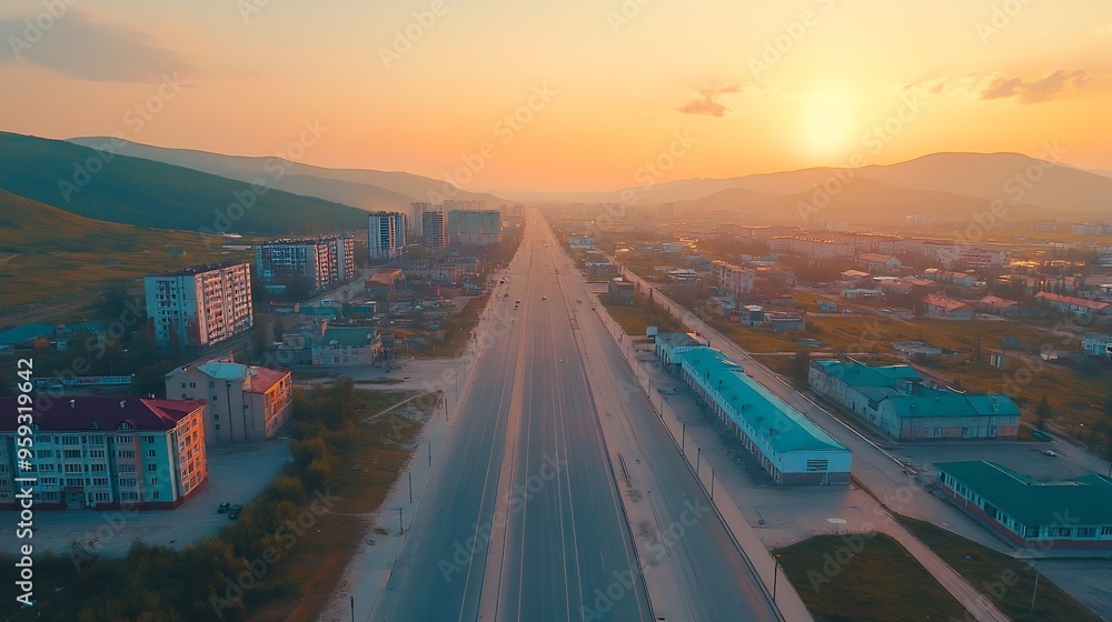 Morning aerial photograph of the city Top view of buildings and empty streets Dawn Morning twilight Hills in the distance City of Magadan Magadan region Siberia Far East of Russia : Generative AI Morning aerial photograph of the city Top view of buildings and empty streets Dawn Morning twilight Hills in the distance City of Magadan Magadan region Siberia Far East of Russia : Generative AI