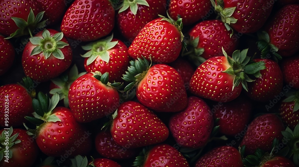 Fresh strawberries from above filling the frame : Generative AI Fresh strawberries from above filling the frame : Generative AI
