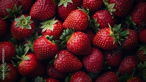 Fresh strawberries from above filling the frame : Generative AI