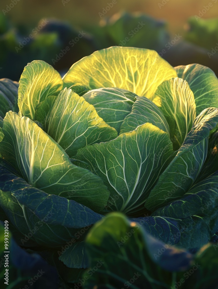 Fototapeta premium Fresh Green Cabbage in Field