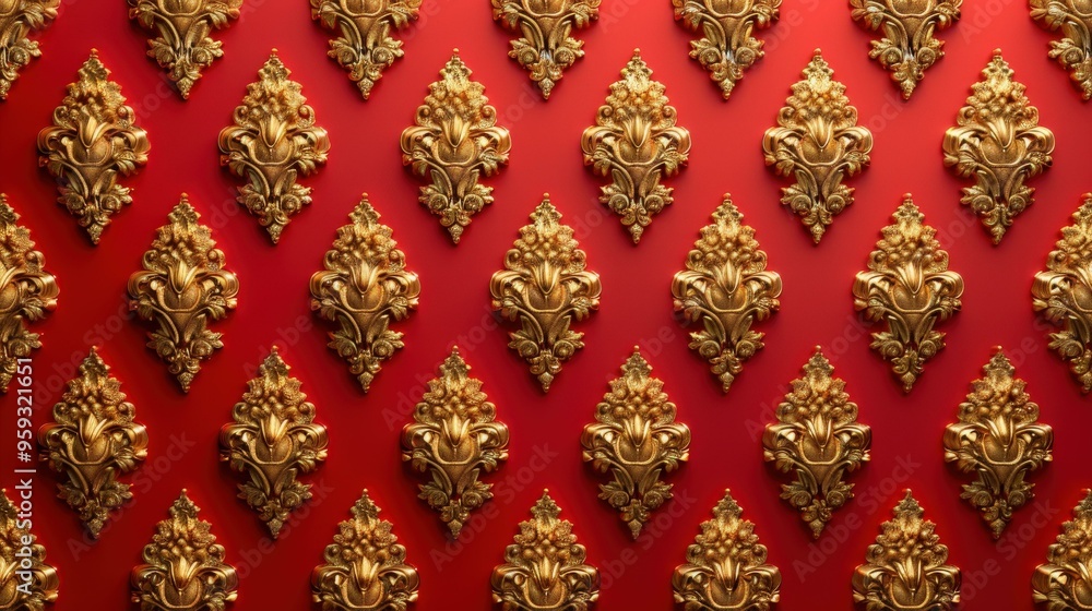 Gold Ornamental Pattern on Red Background - Luxury Decor Gold Ornamental Pattern on Red Background - Luxury Decor