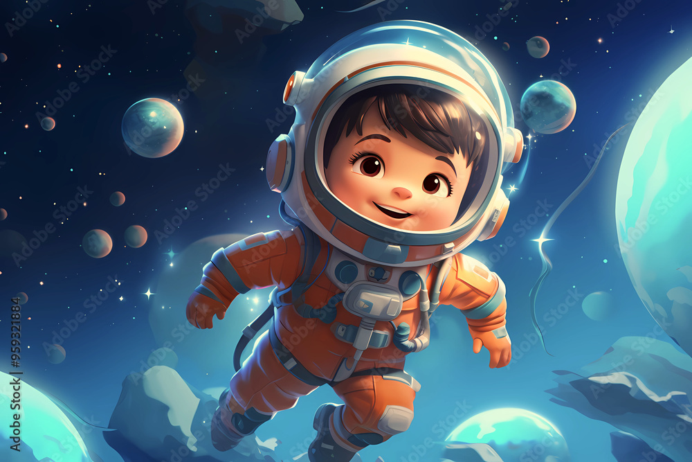 young boy astronaut on spacewalk young boy astronaut on spacewalk
