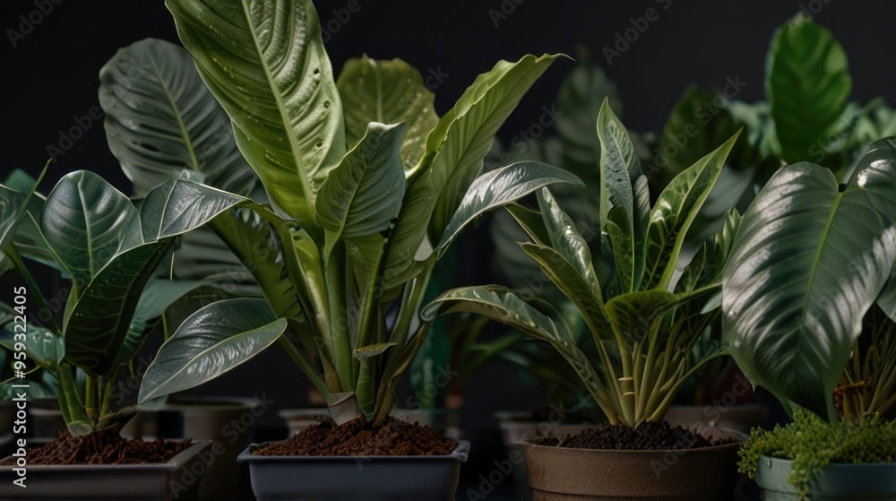 Close-up of a row of plants in pot Close-up of a row of plants in pot