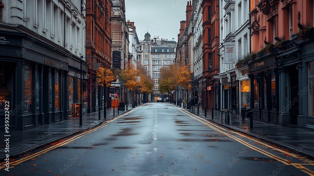 Fototapeta premium UK England London Empty street in middle of city : Generative AI