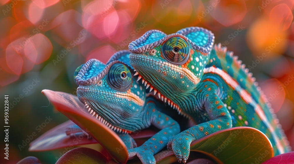 Color-changing Chameleons Perched on Limb in Zanzibar Color-changing Chameleons Perched on Limb in Zanzibar