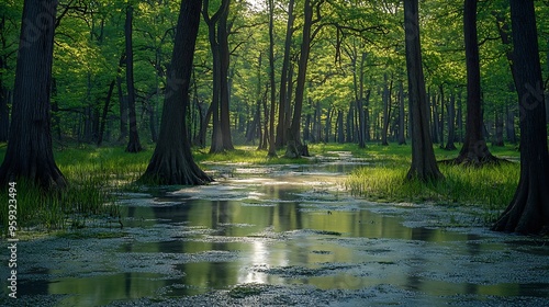 River bottom wetlands and hardwood forests of the Richland Creek Wildlife Mgt Area in Texas : Generative AI photo