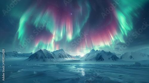 Aurora Borealis Over Snowy Mountains - Night Sky Photography