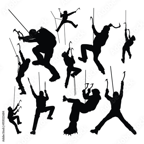 Ice climbing activity silhouettes.