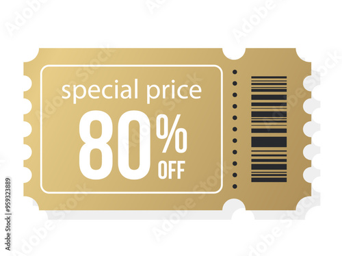 Gold Vip 80 off Sale Voucher Coupon isolated on transparent background. Black friday promotion Tag label, Sale banner with Black Friday Ticket vector Shoping Discount coupon. Gold coupon set flyer