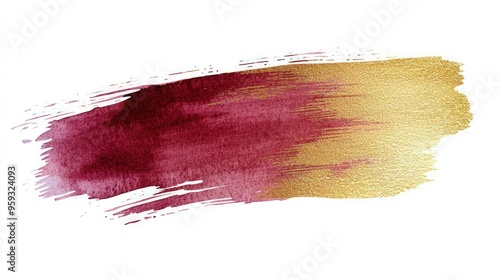 Rich burgundy brush stroke on white, gold details.