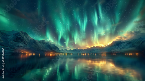Aurora Borealis Over Mountain Lake - Night Sky Landscape Photography