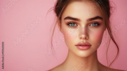 Beautiful woman with perfect skin on pink background Beauty and skin care concept : Generative AI