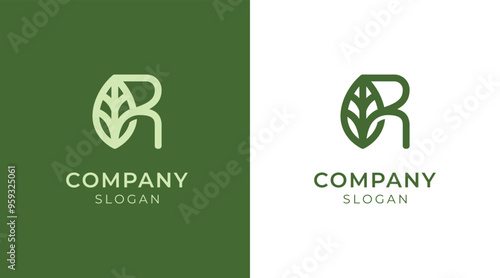 Monogram R logo nature, forest, leaf, bamboo. Revitalize logo vector