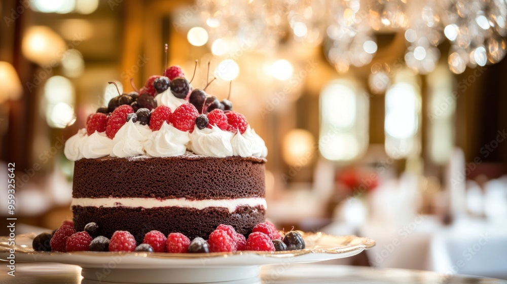 Chocolate Cake with Whipped Cream and Berries Chocolate Cake with Whipped Cream and Berries