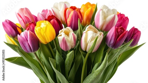 Vibrant Bouquet of Tulips on white background