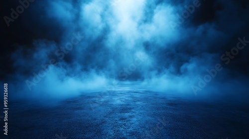 Abstract technology dark blu empty street asphalt floor studio room with smoke floating up the interior texture transportation  background neon light spotlight laser future digital tec : Generative AI