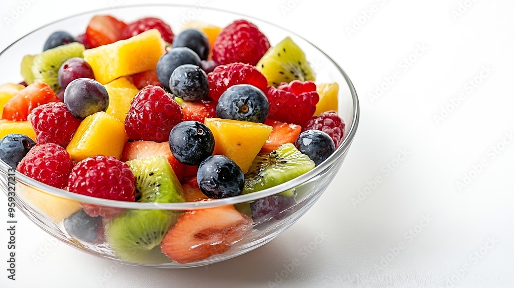 Tasty fruit salad in bowl isolated on white : Generative AI Tasty fruit salad in bowl isolated on white : Generative AI