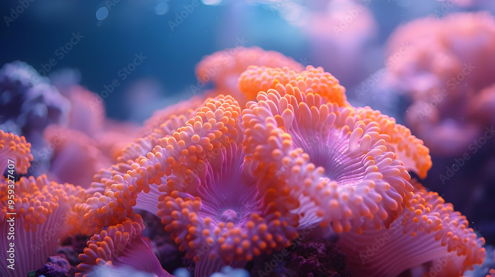 Fototapeta premium Close Up of Pink and Orange Coral Underwater, Macro Photograph