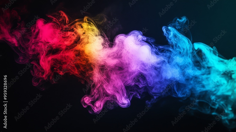 Artistic smoke effects blend with vibrant colors on a black canvas, forming a visually captivating and abstract composition Artistic smoke effects blend with vibrant colors on a black canvas, forming a visually captivating and abstract composition