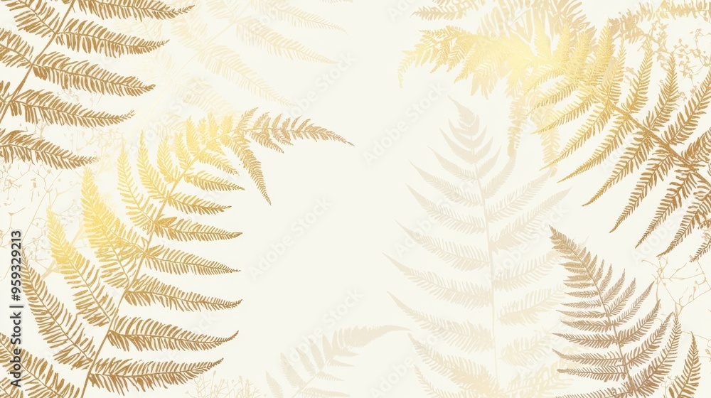 Elegant golden ferns on a light background, perfect for nature-themed design or background decoration. Elegant golden ferns on a light background, perfect for nature-themed design or background decoration.